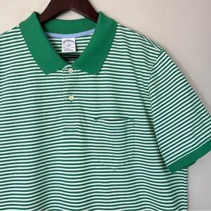 Brooks Brothers 1818 Men’s XL Striped Green & White SS Performance Polo Slim Fit